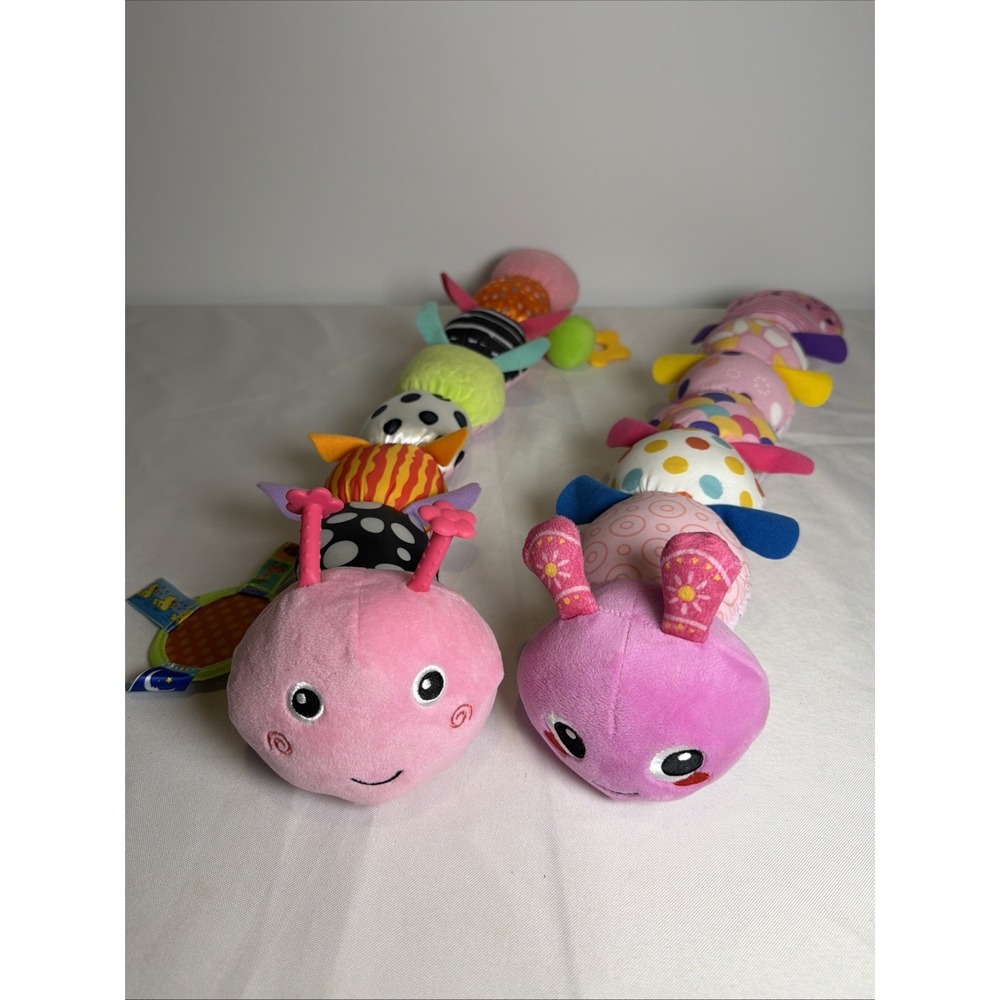 2 Baby Caterpillar Toys - Teething Sensory Rattle Crinkle - Measures Baby Growth